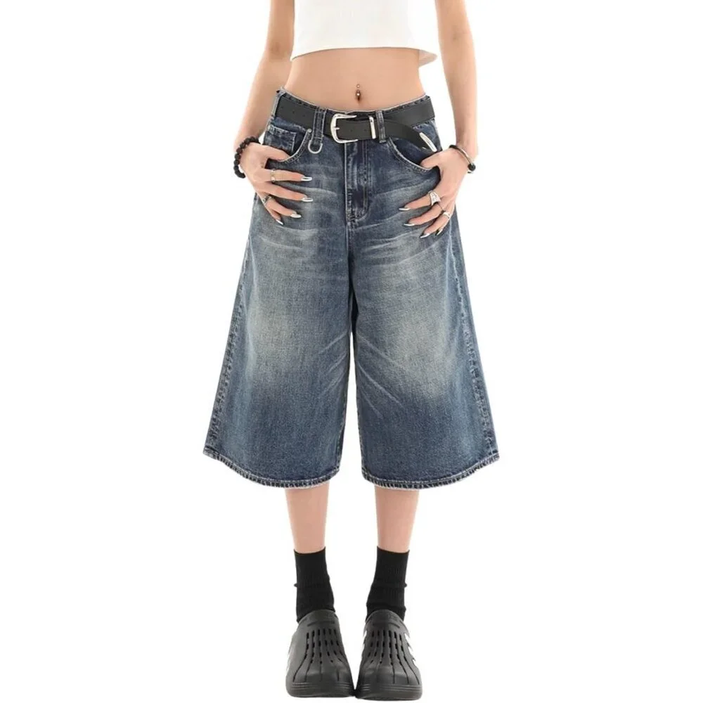 Baggy Wide Leg Cropped Jeans Denim Unisex Casual Summer Pants